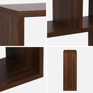 sweeek. 3-tier asymmetrical bookshelf with 6 compartments Basiks Walnut 111.2x39x115.2 cm