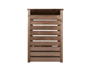 Slatted wooden log store with kindling shelf W-119cm, H-180cm, D-88cm - brown finish