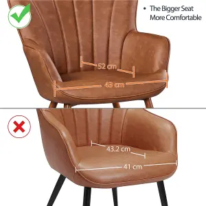 Yaheetech Retro Brown Upholstered Curved Back Faux Leather Accent Chair