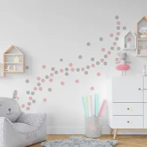 Walplus Polka Dots Pink & Greykids Sticker PVC Pink, Light Grey