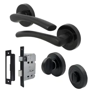 Zena Door Handle Bathroom Set Modern Matt Black Lever on Nickel Rose Internal Thumbturn