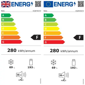 Beko ICQFVD373 70:30 Integrated Frost free Fridge freezer - White