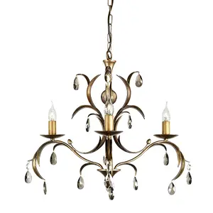 Elstead Lily Chandelier 3 Light Metallic Bronze Floral Leaves Design