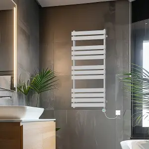 Rinse Bathrooms Smart WiFi Thermostatic Electric Bathroom Flat Panel Heated Towel Rail Radiator with Timer 1200x600mm - Chrome