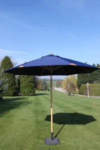 Large Hardwood Garden Parasol Umbrella - 3M Wide - (Navy Blue)