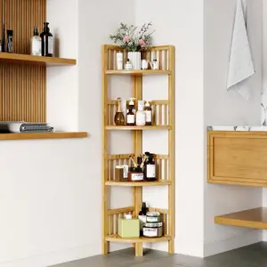 4 Tier Bamboo Corner Storage Shelf - 27cm x 27cm x 104cm