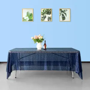 Neel Blue 70x144 Inch Rectangle Sequin Tablecloth, Navy