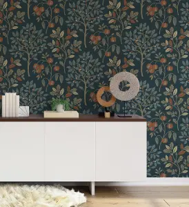 Crown Rowan Autumn Trees Navy Wallpaper M1761