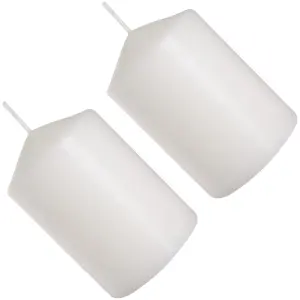 Pillar Candles, Pack of 2, Unscented, Long Burning Time, 15 x 7 cm / 6 x 2.75 in (White, Matt)