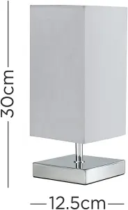 Square Polished Chrome Touch Table Lamp with a Grey Shade