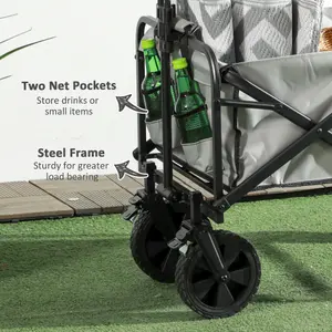 Outsunny Folding Outdoor Storage Trolley Cart Bag Telescopic Handle Brakes Grey