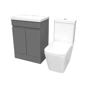 Nes Home Steel Grey 600mm Freestanding Basin Vanity Unit & Close Coupled Toilet