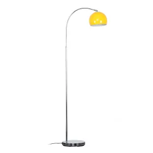 ValueLights Polished Chrome Curved Stem Floor Lamp With Gloss Yellow Metal Dome Light Shade