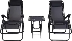 3-Piece Folding Garden Chair Set with Table - Zero Gravity Reclining Sun Loungers, Outdoor Adjustable Portable Recliners