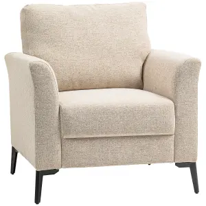 HOMCOM Linen Fabric Modern Accent Chair with Metal Legs, Wood Frame, Beige