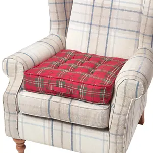 Homescapes Edward Tartan Cotton Armchair Booster Cushion