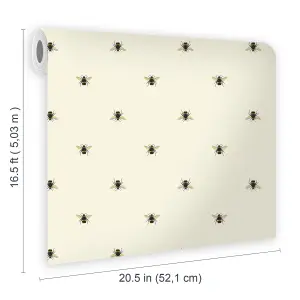 Joules Cream Bee Smooth Wallpaper Sample