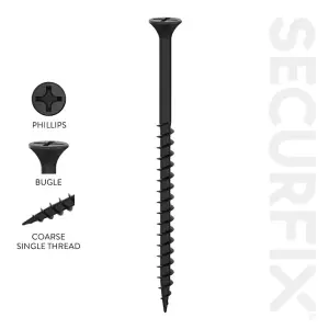 Securfix Collated Phillips Drywall Screws (Pack of 1000) Black (4mm x 1.25mm)