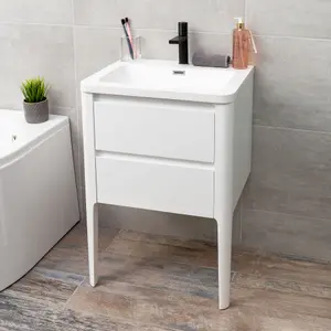 Sutton White Floor Standing Bathroom Vanity Unit with Integrated Resin Basin (W)590mm (H)830mm