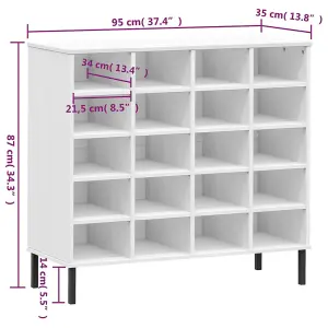 Berkfield Shoe Rack with Metal Legs White 95x35x87 cm Solid Wood OSLO