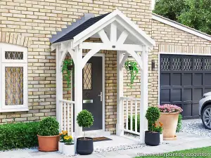 Dunster House Wooden Porch Canopy Kit 2m x 1.5m Pressure Treated Door Shelter with Balustrades - Thunderdam