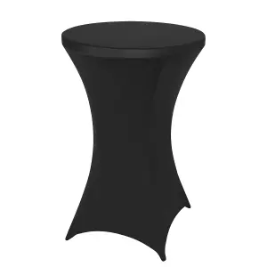 Neel Blue 32"x43" Spandex Cocktail Tablecloth, Round Fitted Stretch Table Cover, Black - 3pcs