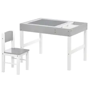 HOMCOM kids Table and Chair Set 2 in 1 Activity Play Table for Bricks Grey