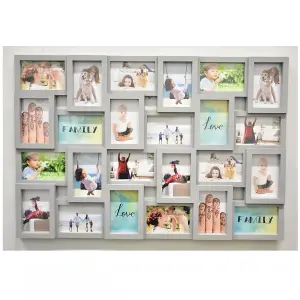 24 Pictures Multi Aperture Photo Frame For 24 Photos Holds 6x4 Inch Grey