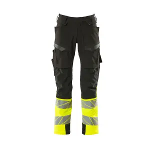 Mascot Accelerate Safe Trousers with Kneepad Pockets - Black/Hi-Vis Yellow   (35.5) (Leg Length - Regular)