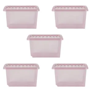 Wham Crystal 5x 28L Plastic Storage Boxes with Lids. Small Size, Strong . Made in the UK Tint Dusky Orchid