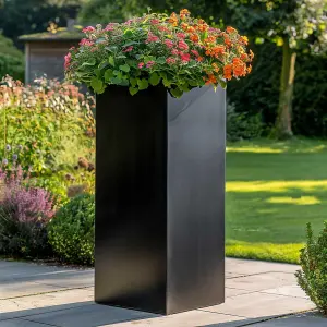 100cm Zinc Matte Black Tall Square Planter