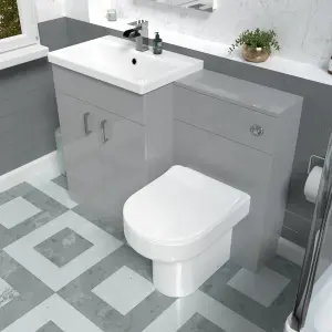 Nes Home 1100mm Grey Vanity Basin Cabinet, WC Unit & Back To Wall Toilet