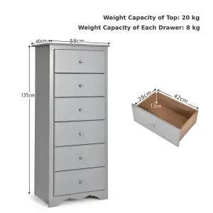 Costway Chest of Drawers Free Standing 6 Drawers Wooden Storage Cabinet W/ Metal Handles