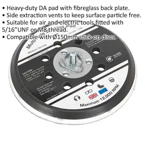 150mm Universal DA Backing Pad for Dust-Free Sanding with 5/16 Inch UNF or M8 Thread