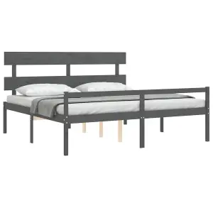 Berkfield Bed Frame with Headboard Grey 200x200 cm Solid Wood