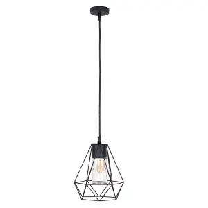 ValueLights Diablo IP44 Rated Gloss Black Ceiling Bathroom Light Pendant with Metal Basket and Clear Glass Shade