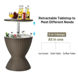 Costway 30L Patio Ice Cooler Outdoor All-weather Cool Bar Table w/ Extendable Tabletop