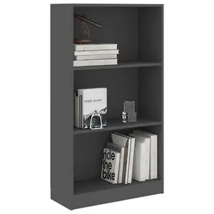 Berkfield 3-Tier Book Cabinet Grey 60x24x109 cm Engineered Wood