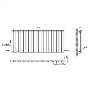 Horizontal Black Single Oval Panel Radiator (H)600mm x (W)1180mm, 4140 BTU.