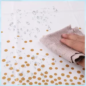 White Plastic Tablecloth, Gold Dot Confetti Printed Waterproof Table Cover - 54"x108"