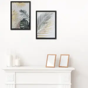 Green & Gold Foil Leaf Black & gold Framed print (H)40cm x (W)30cm, Pair of 2