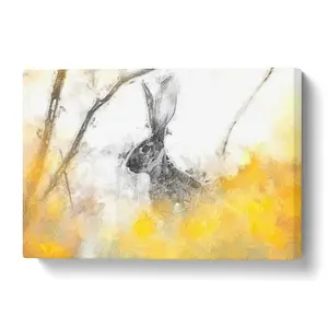 Alert Hare In The Meadow In Abstract - Wrapped Canvas Painting 35 cm H x 50 cm W