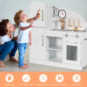 Costway Kids Wooden Kitchen Playset Pretend Play Toy Cooking Role w/ Cookware Accessorie