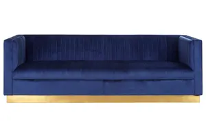 Interiors by Premier Luxurious 3 Seat Deep Blue Sofa, Classic Deep Blue Velvet Upholstered Settee Sofa, Luxe 3 Seater Couch