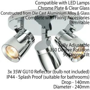 IP44 Bathroom Ceiling Spotlight Chrome Plate Triple Adjustable Round Oval Lamp