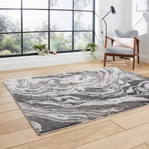 Grey Rose Abstract Modern Easy to clean Rug for Dining Room-120cm X 170cm