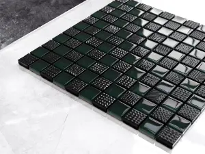 Glass mosaic on mesh for bathroom or kitchen 300mm x 300mm - Green Dama