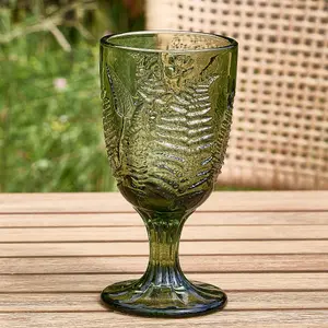 Set of 2 Vintage Luxury Green Leaf Embossed Drinking Wine Glass Wine Goblets 230ml