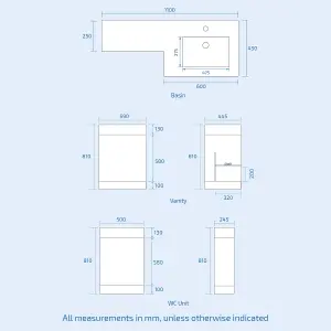 Nes Home Aric 1100mm Right Hand Vanity Sink Unit Back to Wall WC Rimless Toilet Bathroom Suit