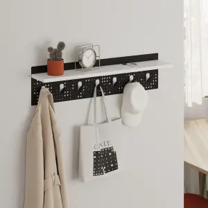 Decortie Modern 7 Hooks Wall Mounted Popy Hanger with Floating Shelf Laser-cut Metal Surface White